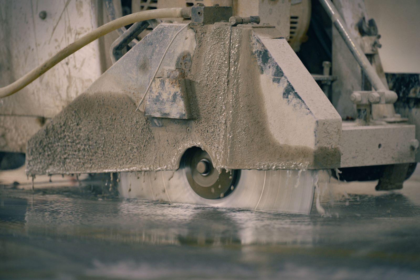 Concrete slab being prepared for cutting